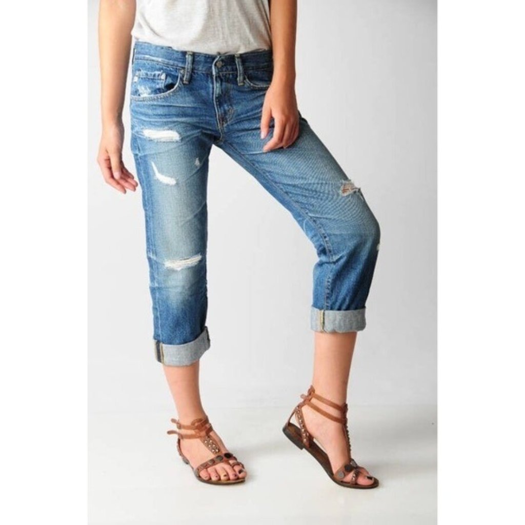 Ag Adriano Goldschmied Ex Boyfriend Crop Jeans 17 Year Damaged Size 26